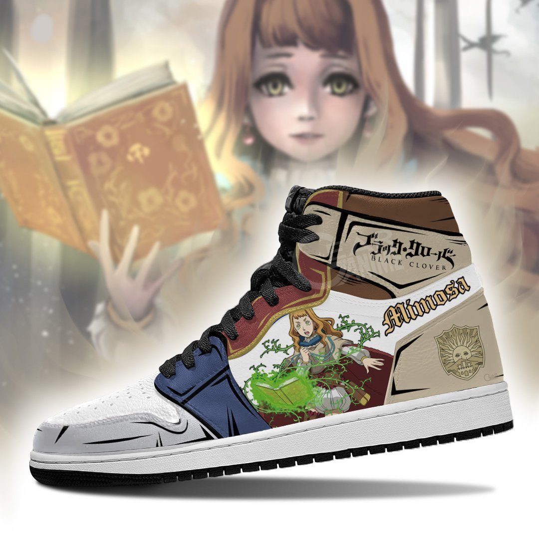 Golden Dawn Mimosa Vermillion JD1s Sneakers Black Clover Anime Shoes, Air Jordan Hightop