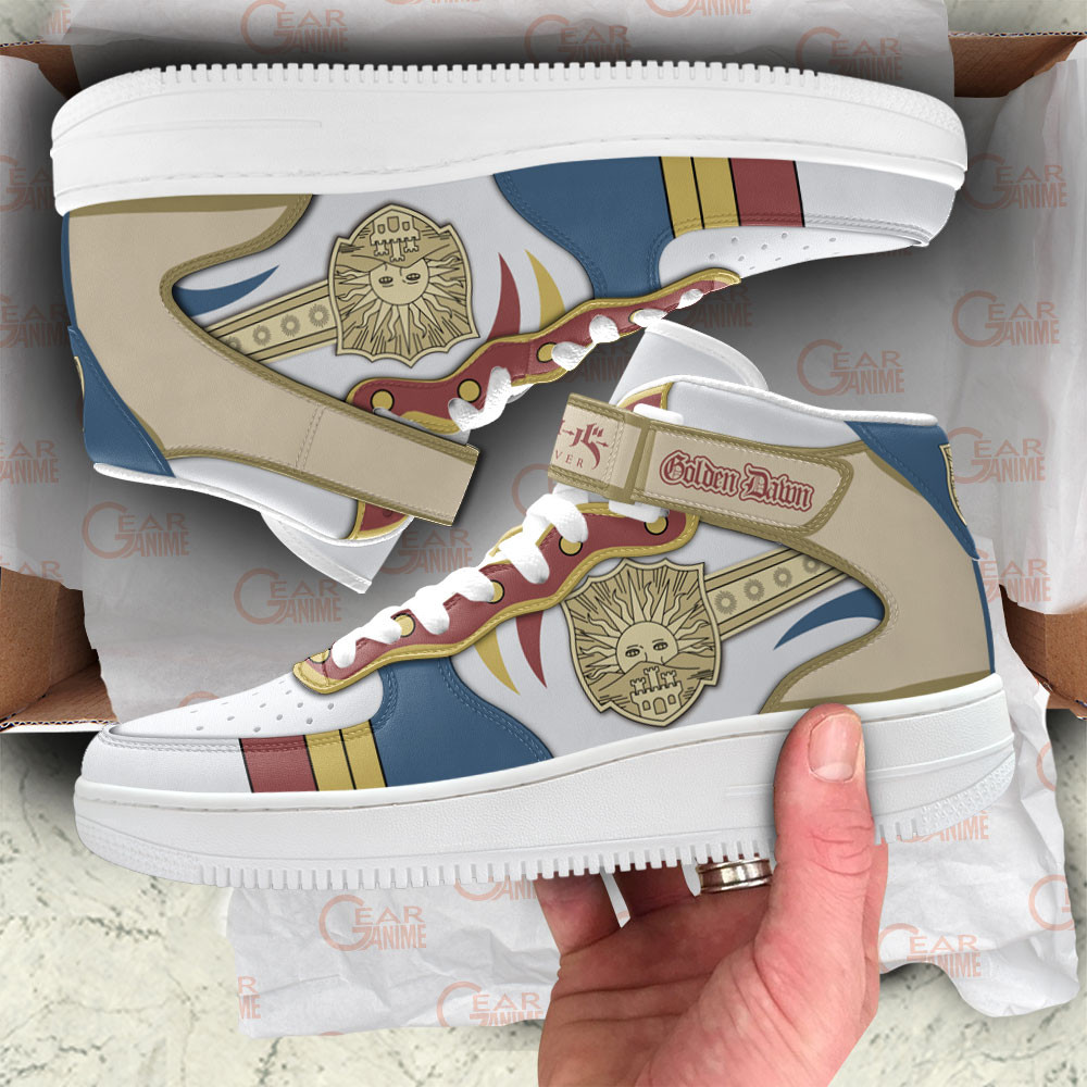 Golden Dawn Sneakers Air Mid Custom Black Clover Anime Shoes