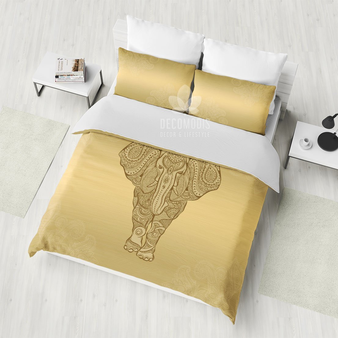 Golden Elephant , Boho , Bohemian Ganesh , Hindu Art Duvet Cover Bedding Set