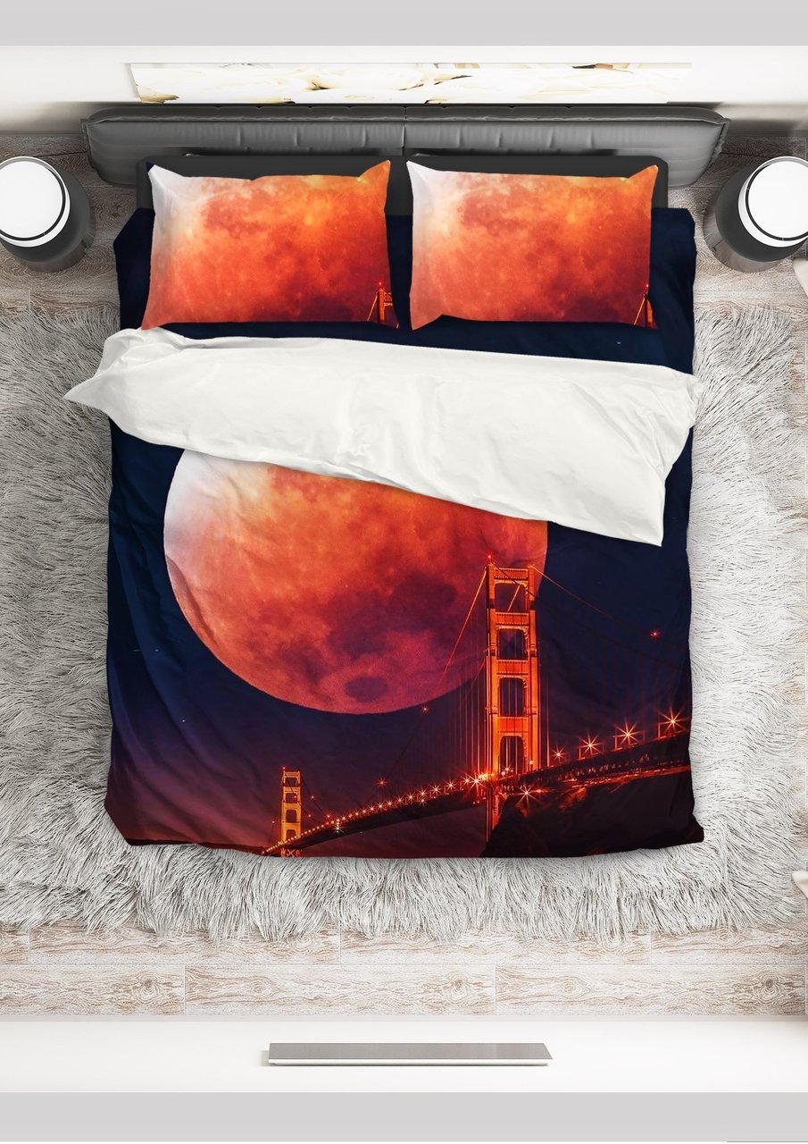 Golden Gate Under Red Moon Adorable 30%Off + Freehipping3D Customized Duvet Cover Bedding Set