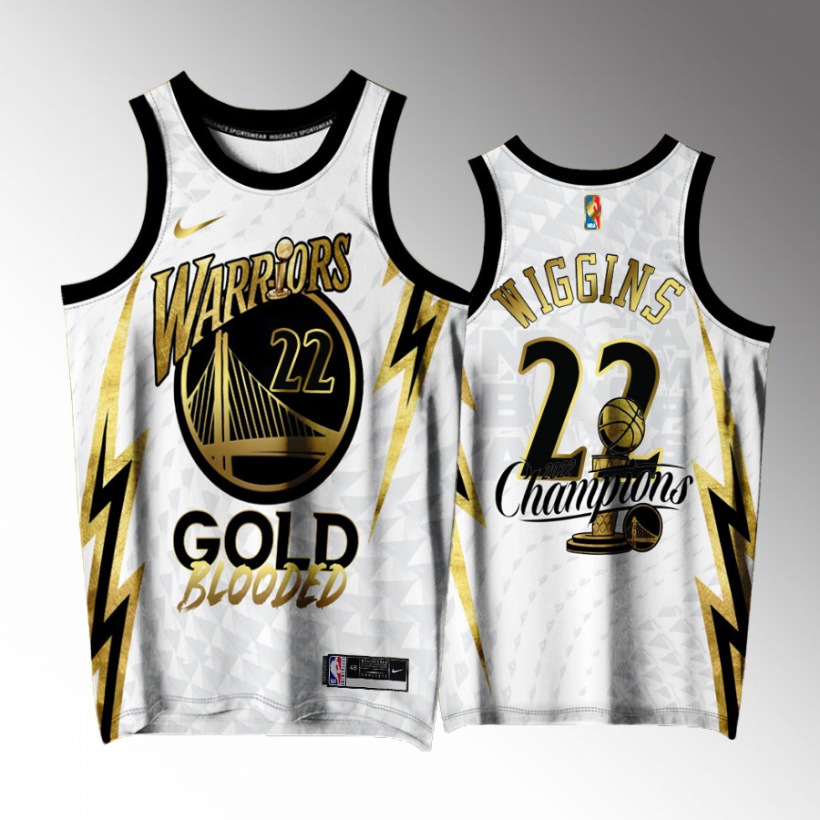 Golden State Warriors #22 Andrew Wiggins 2022 Gold Program Champions White Jersey Exclusive