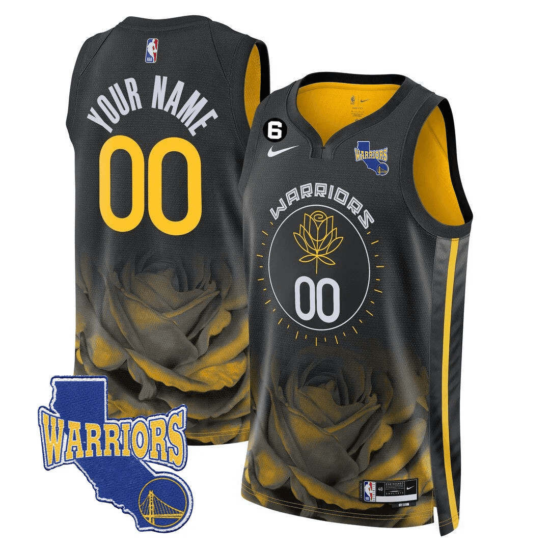 Golden State Warriors 2023-24 California State Patch Custom 22-23 City Black Jersey - All Stitched