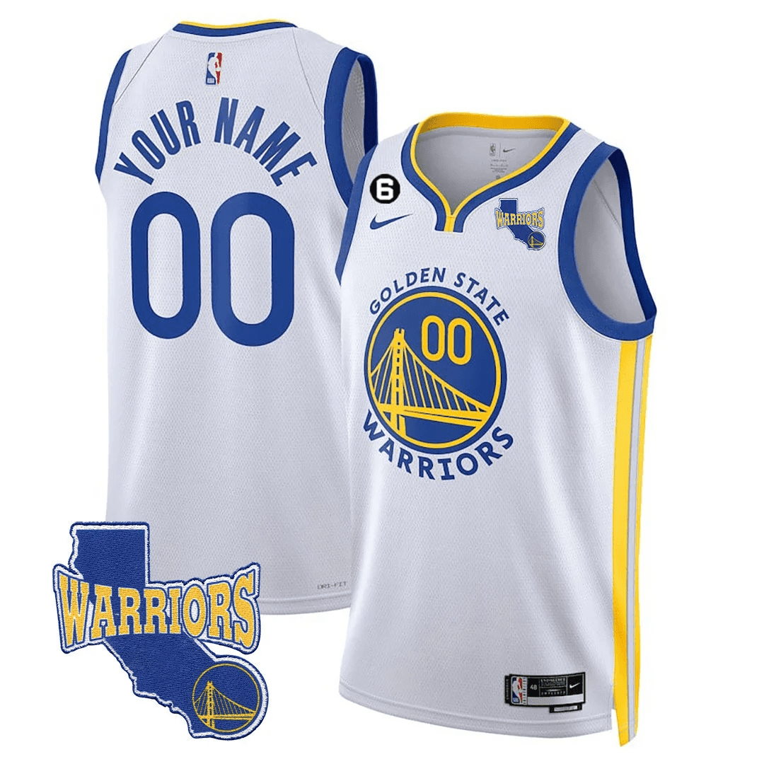 Golden State Warriors 2023-24 California State Patch Custom Association White Jersey - All Stitched