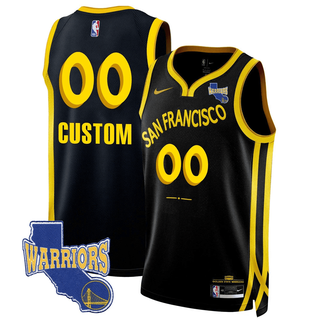 Golden State Warriors 2023-24 California State Patch Custom City Black Jersey - All Stitched