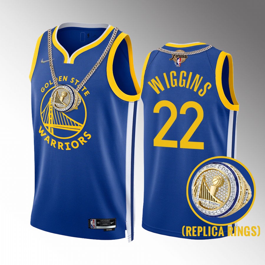 Golden State Warriors Andrew Wiggins 2022 NBA Champions Jersey Royal #22 Ring