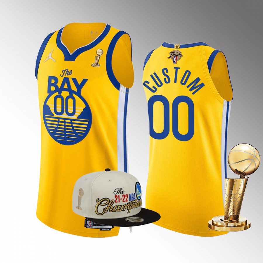 Golden State Warriors Custom 7X NBA Finals Champs Jersey Gold #00 Set