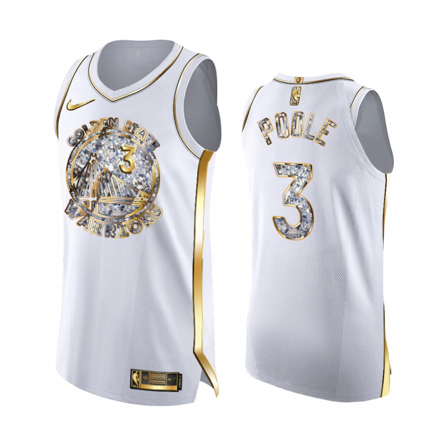 Golden State Warriors Jordan Poole White Golden Diamond Edition Jersey 2022 NBA Playoffs #3