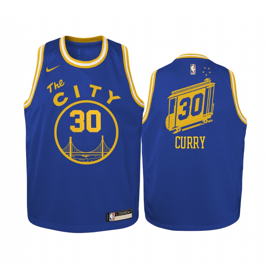 Golden State Warriors Stephen Curry 2020-21 Hardwood Classics Blue Youth Jersey #30