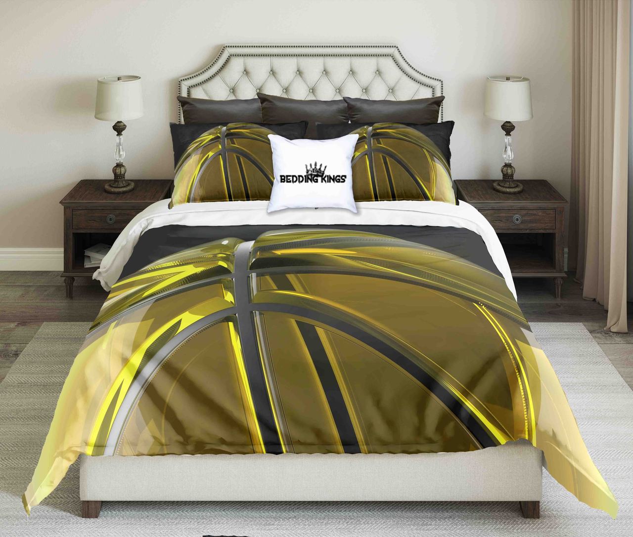 Goldenblack Basketball On Light Grey Background Kings 3D Customized Duvet Cover Bedding Set