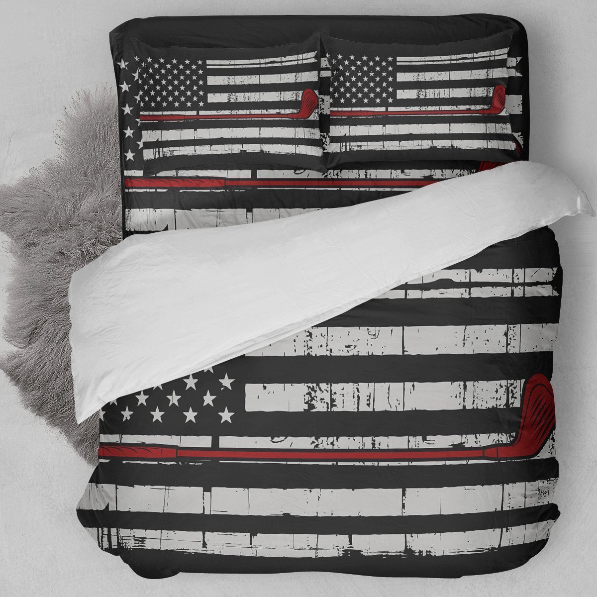 Golf American Flag Red Duvet Cover Bedding Set