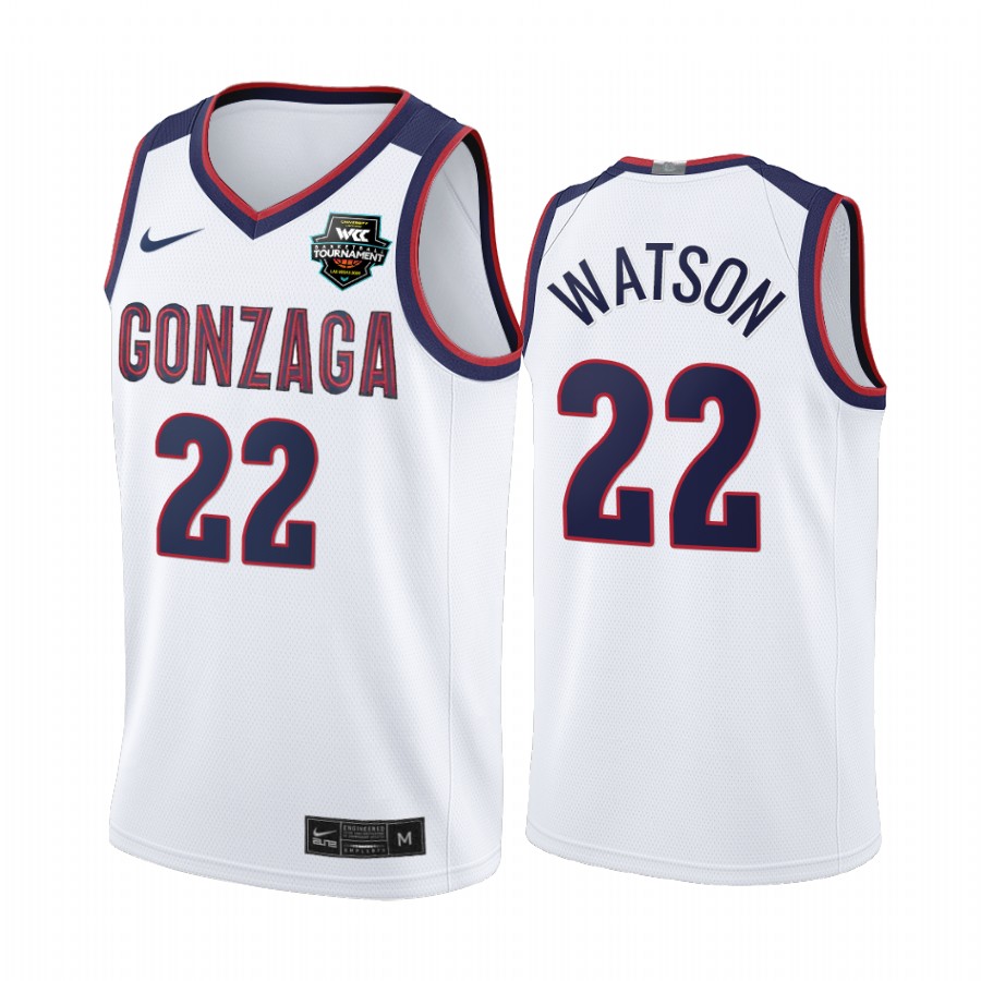 Gonzaga Bulldogs 2021 WCC Mens Conference Tournament Champions Anton Watson #22 Jersey March Madness White Limited