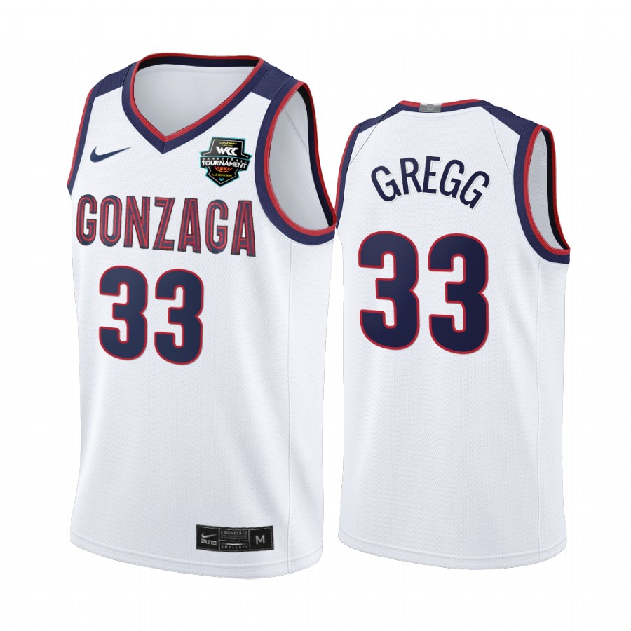 Gonzaga Bulldogs 2021 WCC Mens Conference Tournament Champions Ben Gregg #33 Jersey March Madness White Limited