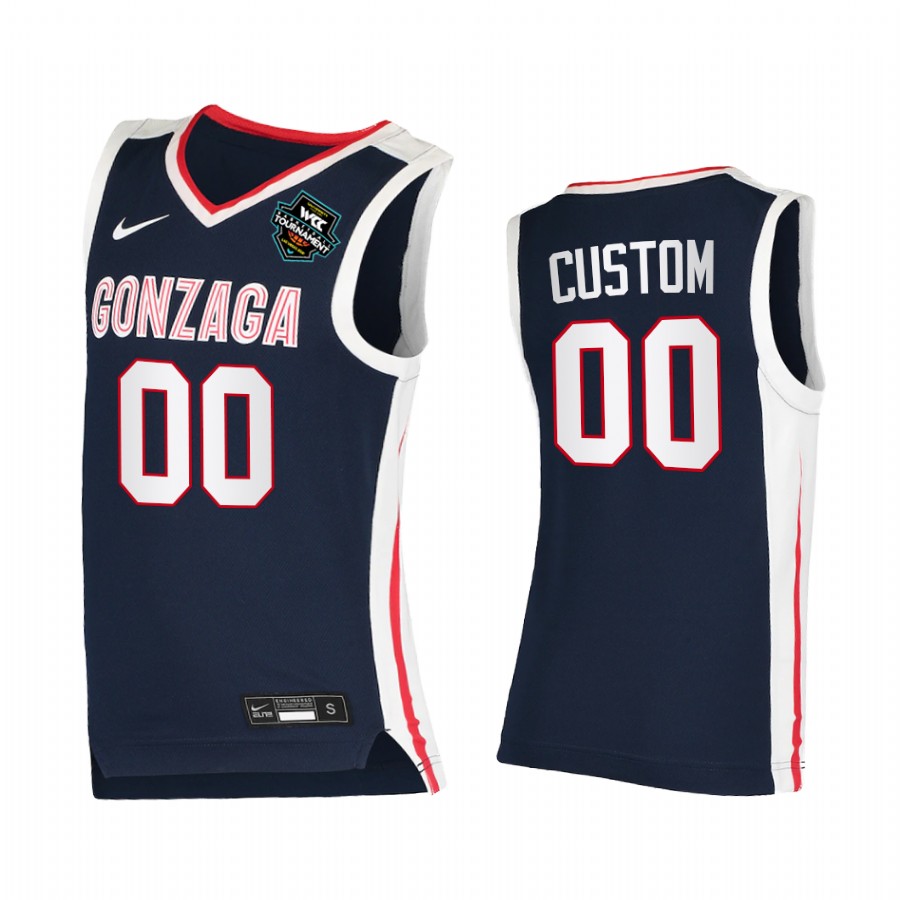 Gonzaga Bulldogs 2021 WCC Mens Conference Tournament Champions Custom #00 Jersey March Madness Navy Elite