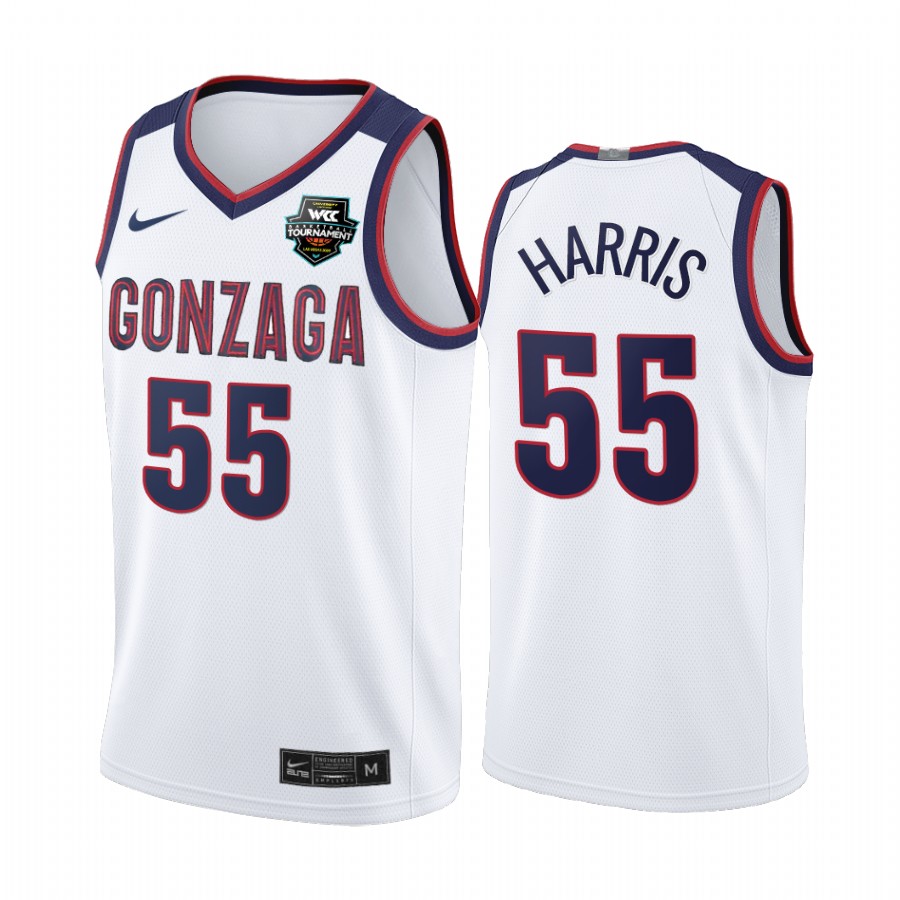 Gonzaga Bulldogs 2021 WCC Mens Conference Tournament Champions Dominick Harris #55 Jersey March Madness White Limited