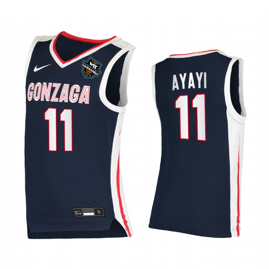 Gonzaga Bulldogs 2021 WCC Mens Conference Tournament Champions Joel Ayayi #11 Jersey March Madness Navy Elite