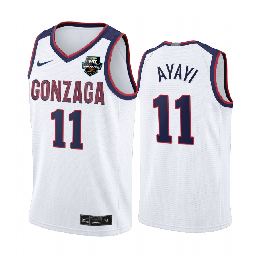 Gonzaga Bulldogs 2021 WCC Mens Conference Tournament Champions Joel Ayayi #11 Jersey March Madness White Limited