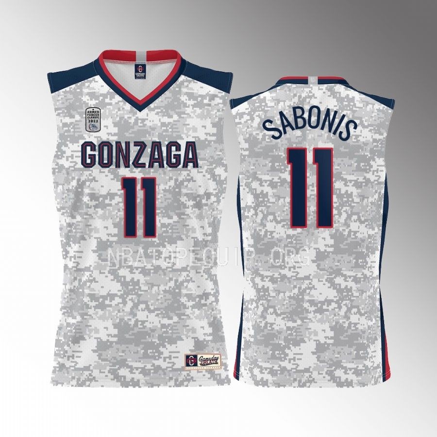 Gonzaga Bulldogs 2022 Carrier Classic Domantas Sabonis White Jersey #11 Armed Forces Day