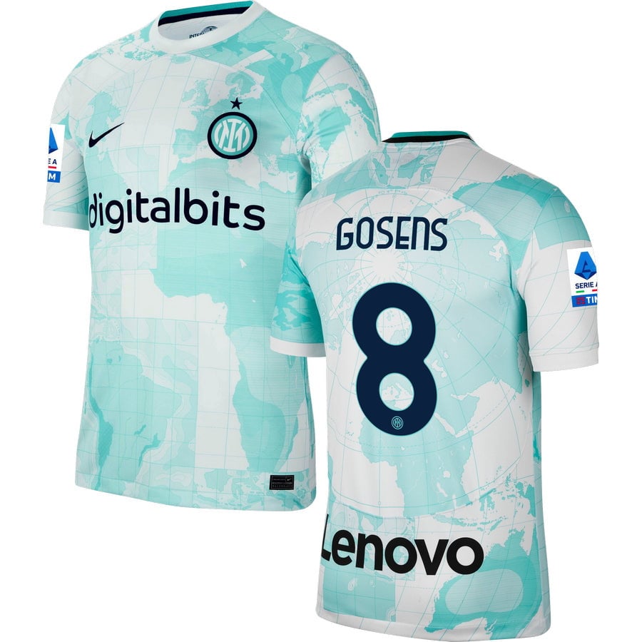 Gosens 8 Inter Milan Serie A Patch Men 2022/23 Away Jersey – White