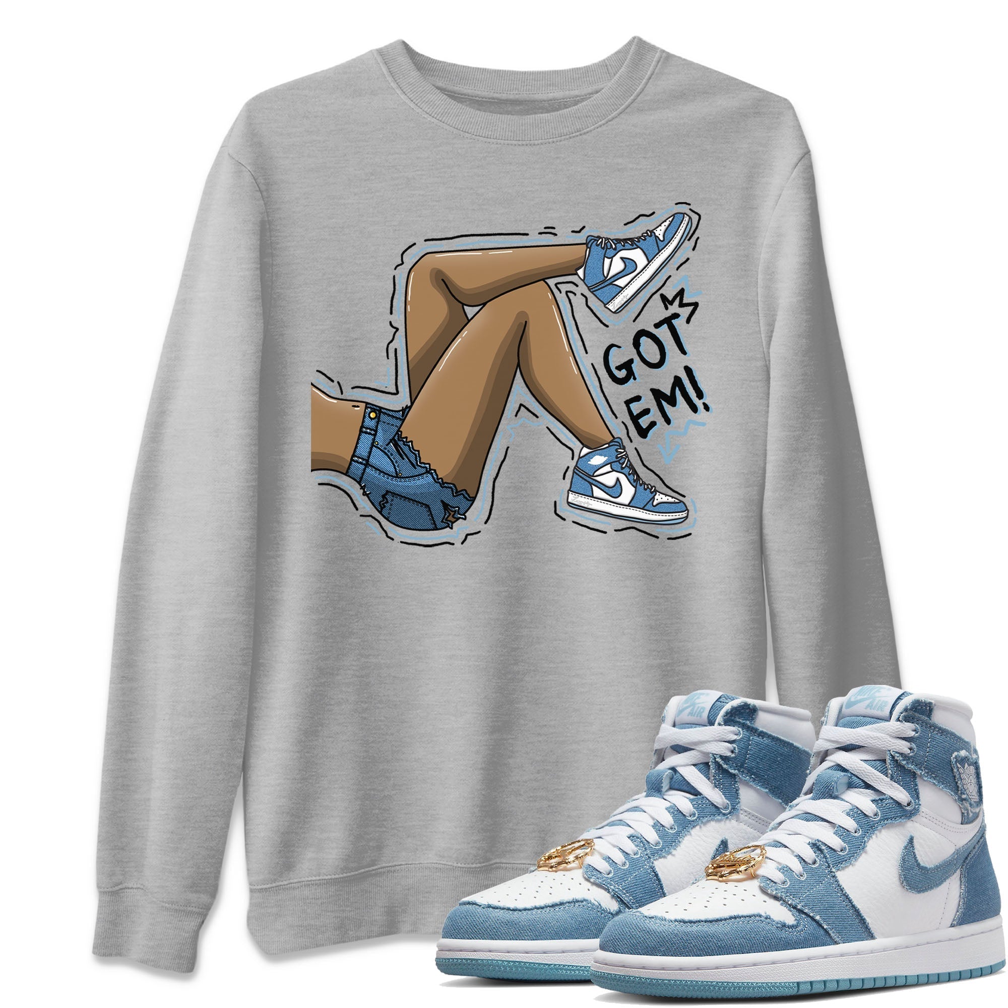 Got Em Legs Unisex Sweater – Air Jordan 1 Denim, Sneakers Matching Sweater