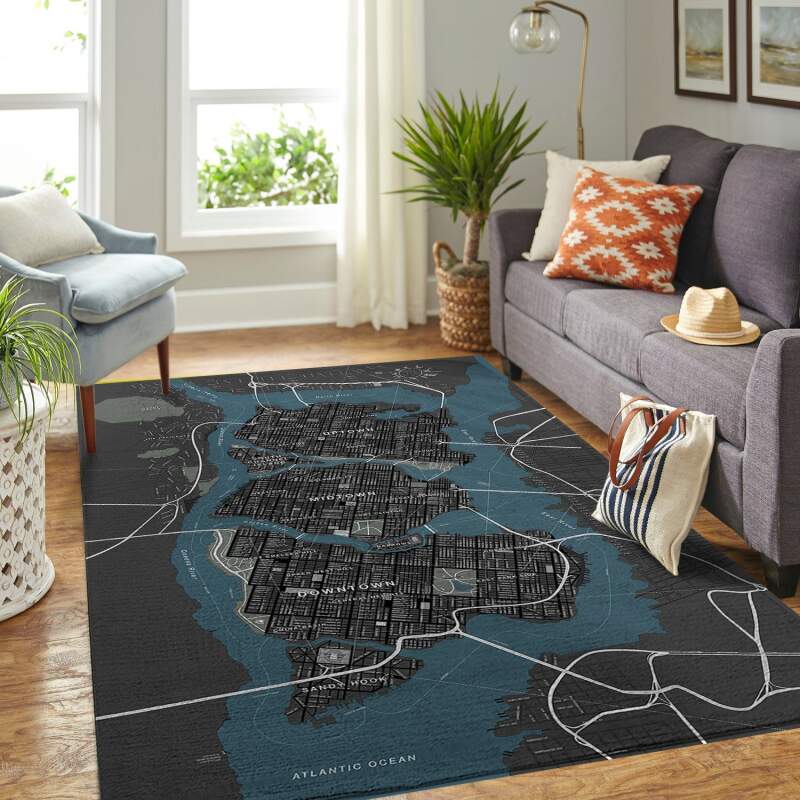 Gotham City Map High Resolution Area Rectangle Rug