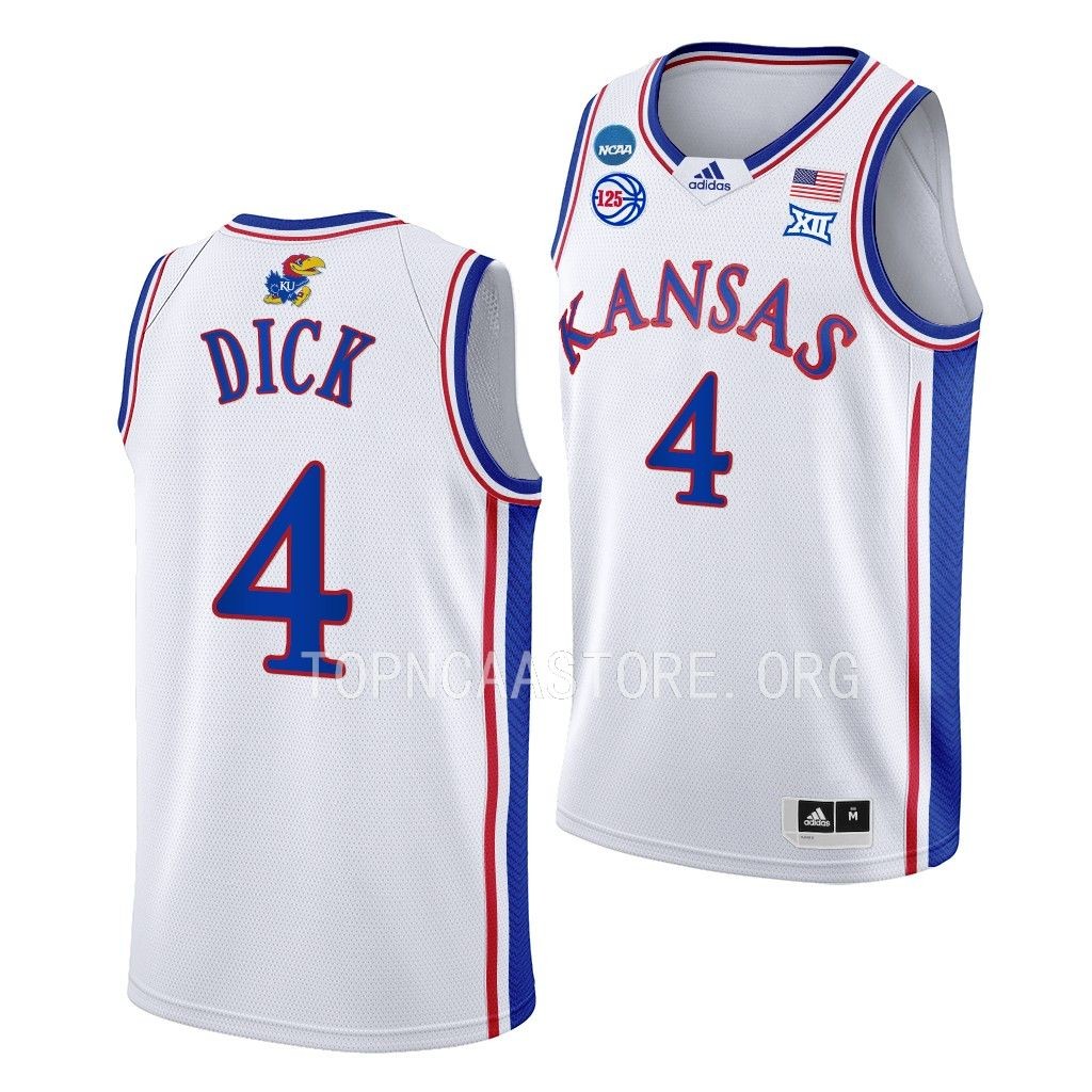 Gradey Dick Kansas Jayhawks 2023 NCAA March Madness White Mens Jersey #4