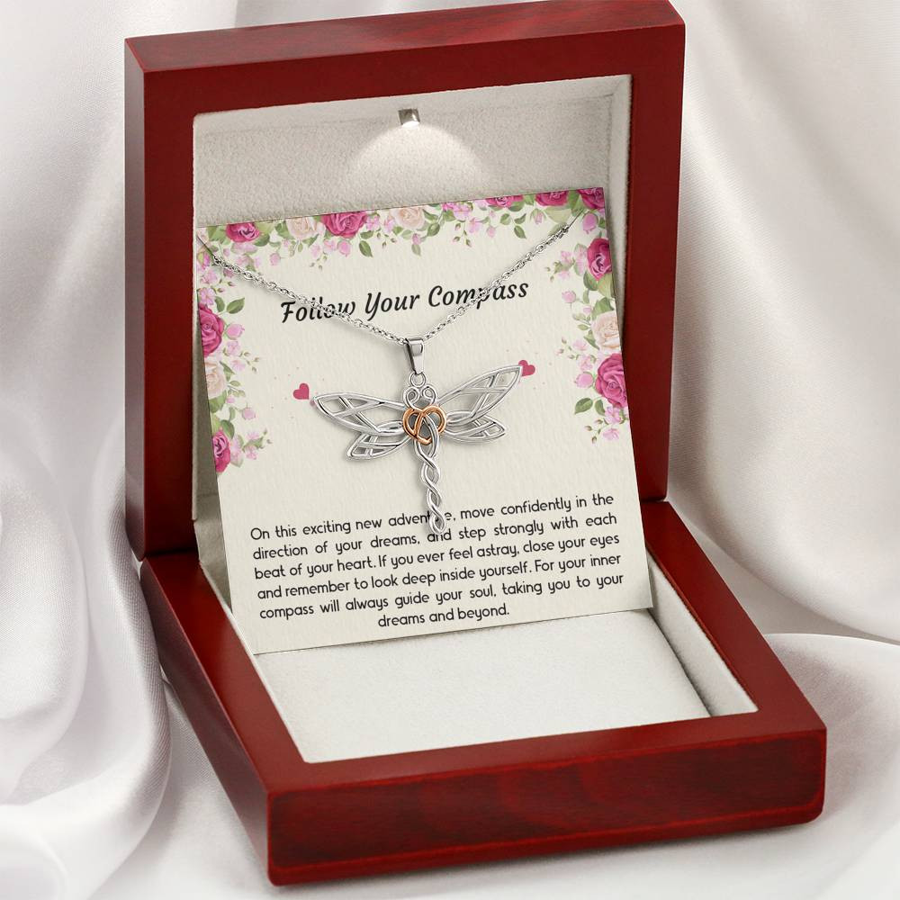 Graduation Gifts, Follow Your Compass, Dragonfly Necklace For Women, College Preschool High School Graduation Present