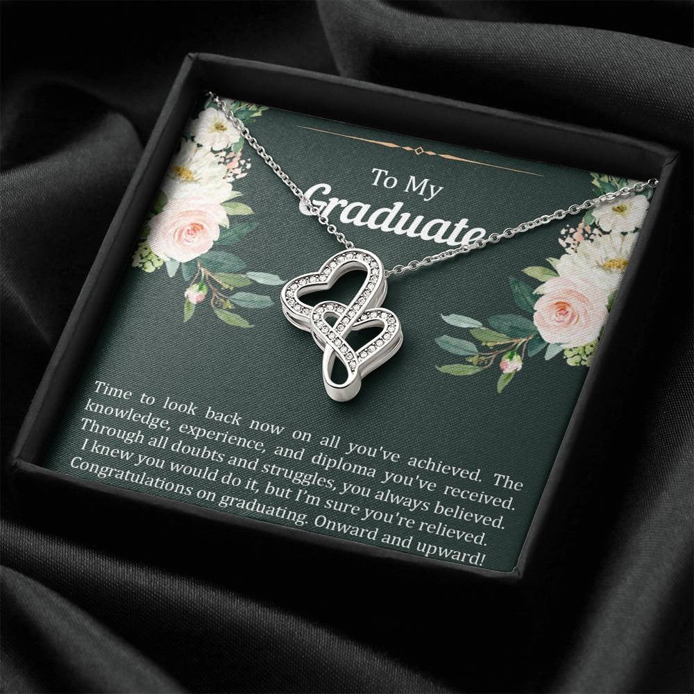 Graduation Gifts, Onward and Upward, Double Heart Necklace For Women, College Preschool High School Graduation Present