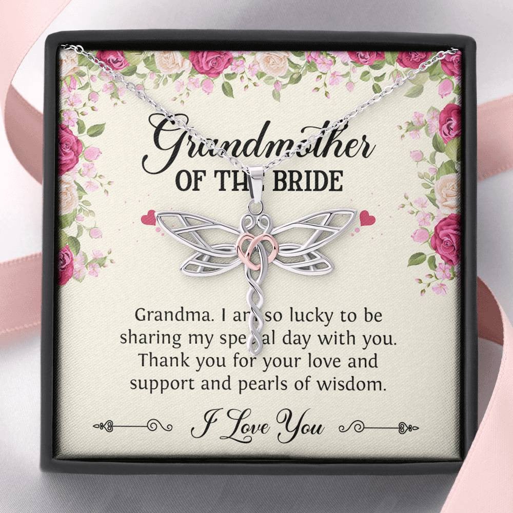 Grandmother of the Bride Gifts, I Am So Lucky, Dragonfly Necklace For Women, Wedding Day Thank You Ideas From Bride
