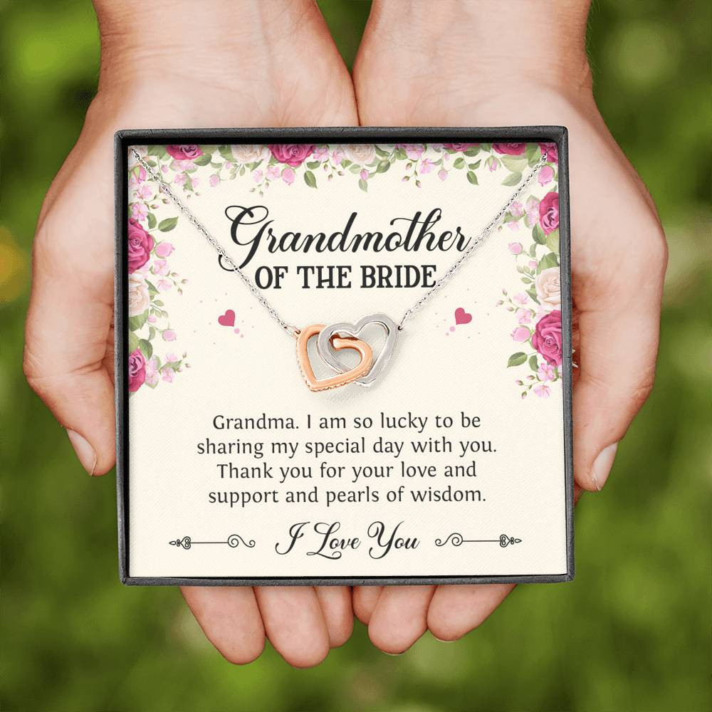 Grandmother of the Bride Gifts, I Am So Lucky, Interlocking Heart Necklace For Women, Wedding Day Thank You Ideas From Bride