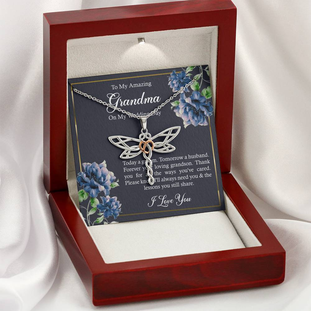 Grandmother of the Groom Gifts, Forever Your Grandson, Dragonfly Necklace For Women, Wedding Day Thank You Ideas From Groom