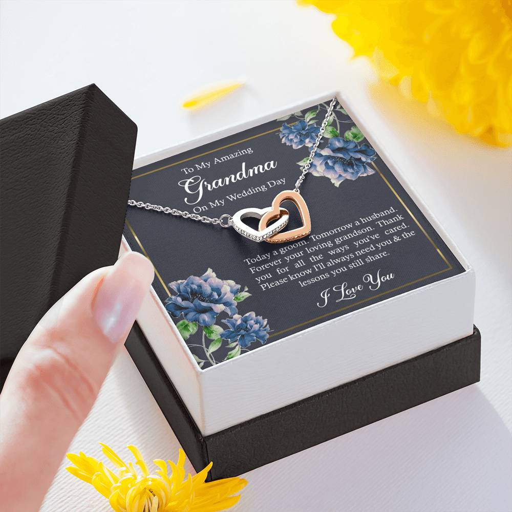 Grandmother of the Groom Gifts, Forever Your Grandson, Interlocking Heart Necklace For Women, Wedding Day Thank You Ideas From Groom