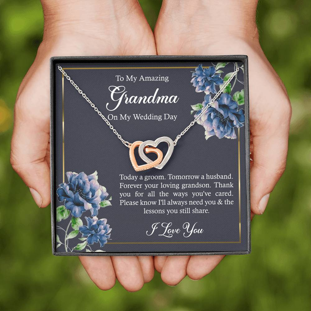 Grandmother of the Groom Gifts, Forever Your Grandson, Interlocking Heart Necklace For Women, Wedding Day Thank You Ideas From Groom
