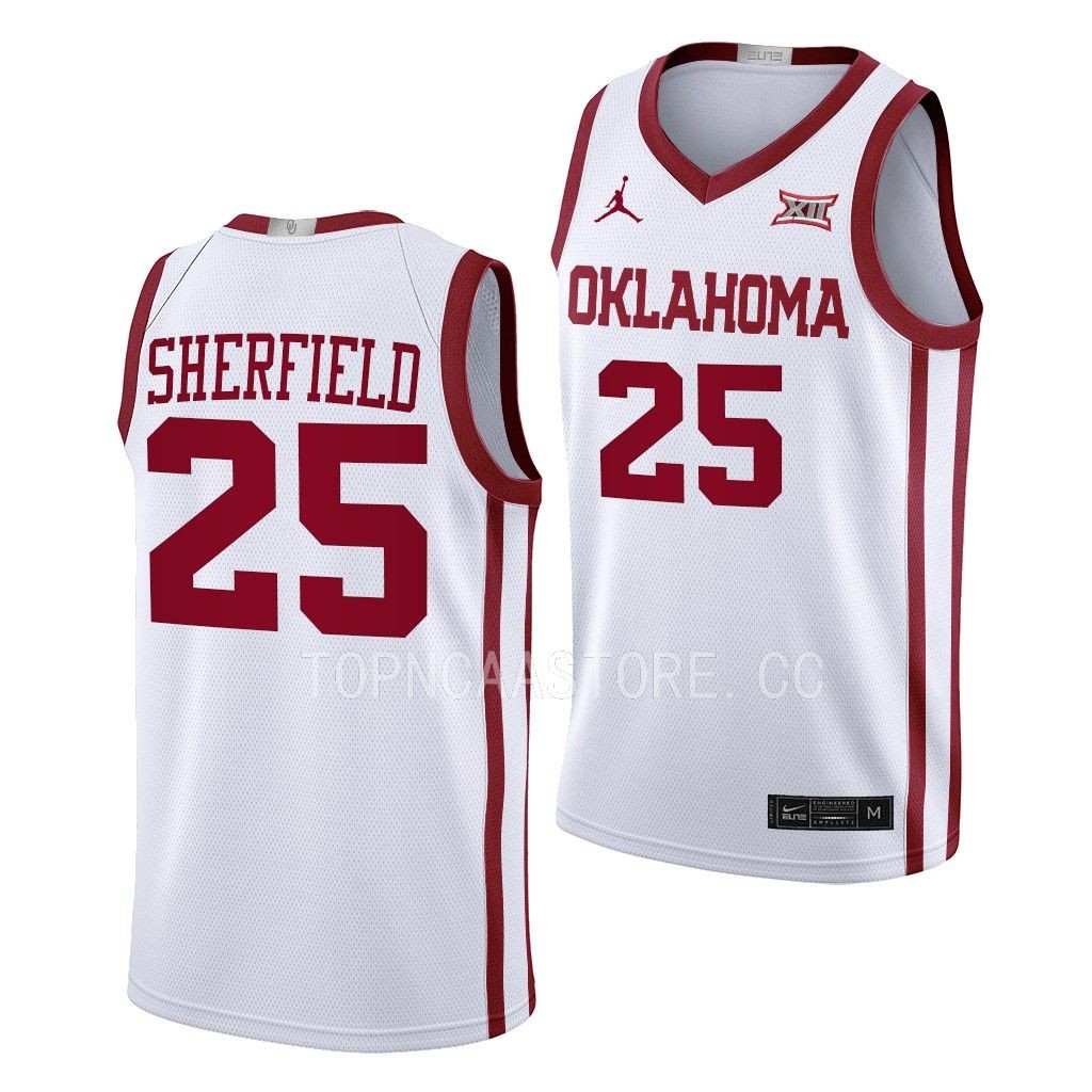 Grant Sherfield Oklahoma Sooners #25 White College  Jersey 2022-23 Home