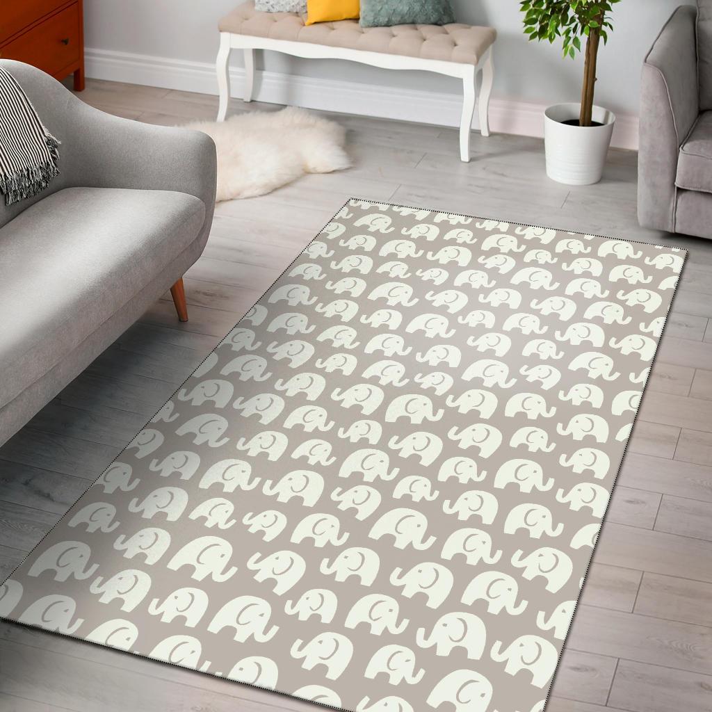 Gray And White Elephant Pattern Area Rectangle Rug