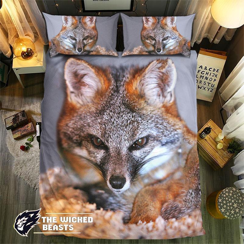 Gray Fox 3D Customized Duvet Cover Bedding Set