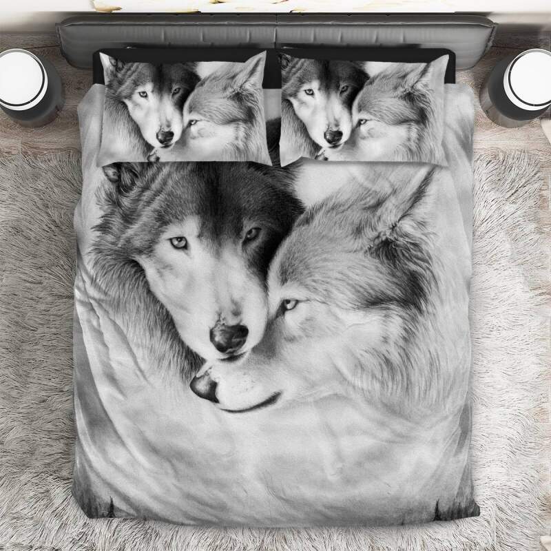 Gray Wolf 3D Customized Duvet Cover Bedding Set