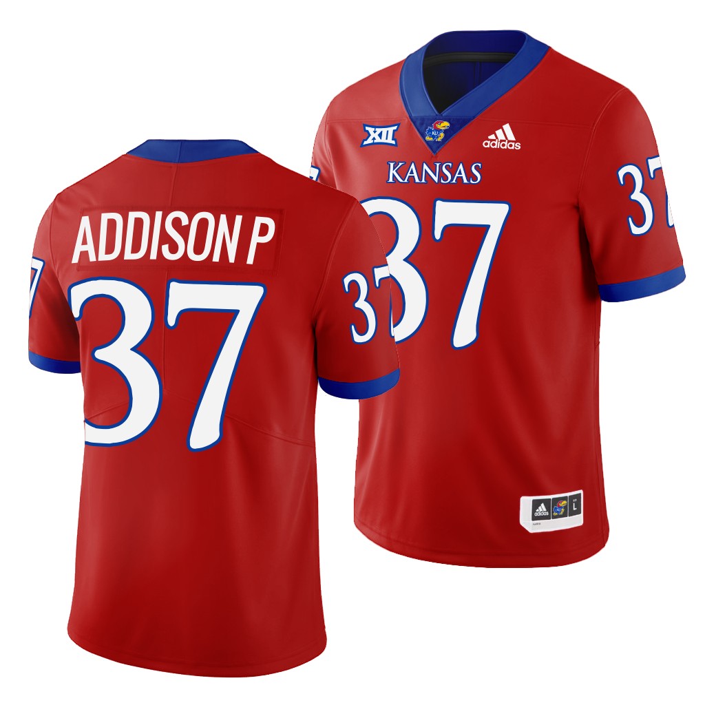 Grayden Addison P Kansas Jayhawks #37 Red Jersey 2022-23 College Men's Uniform