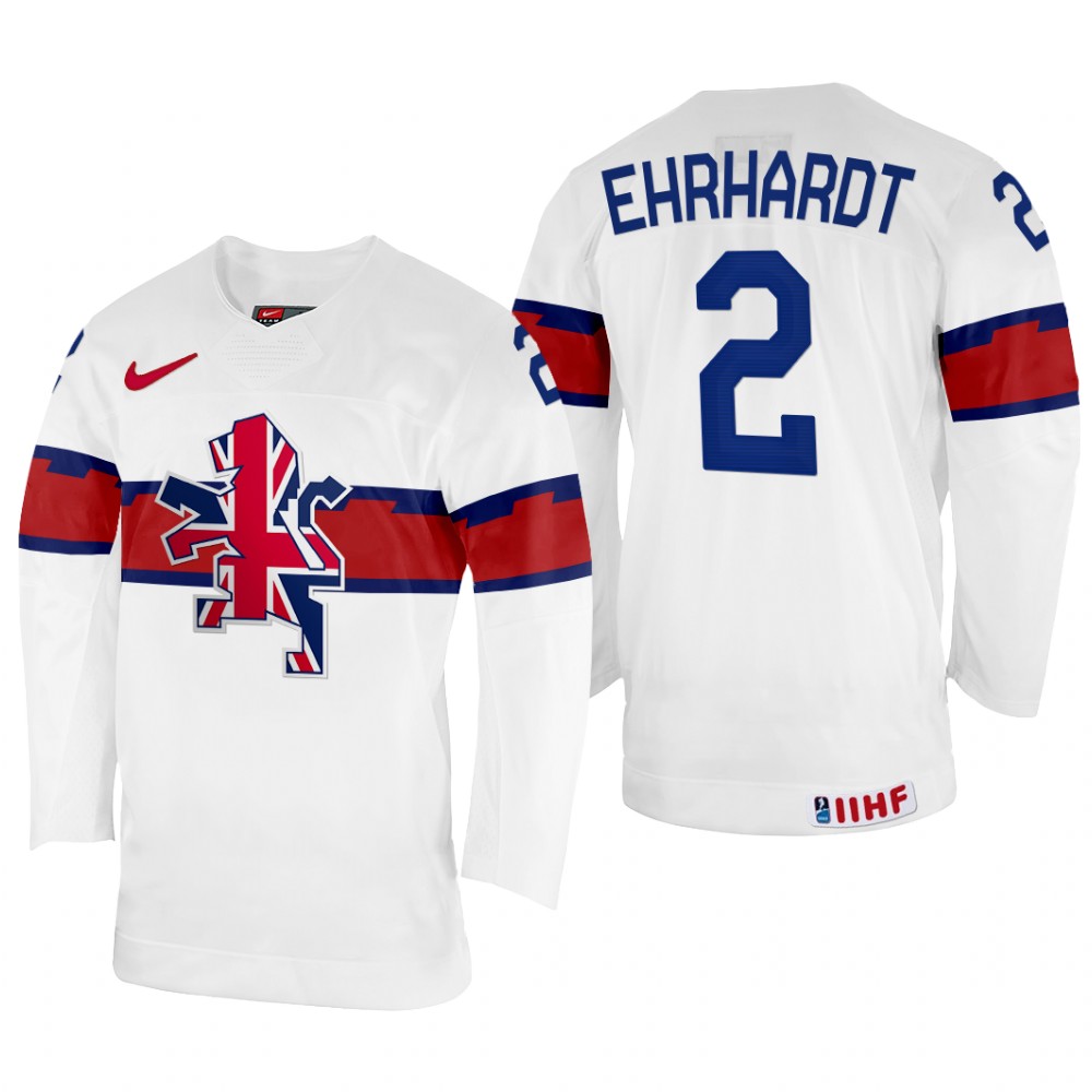 Great Britain Dallas Ehrhardt 2022 IIHF World Championship White #2 Jersey Home