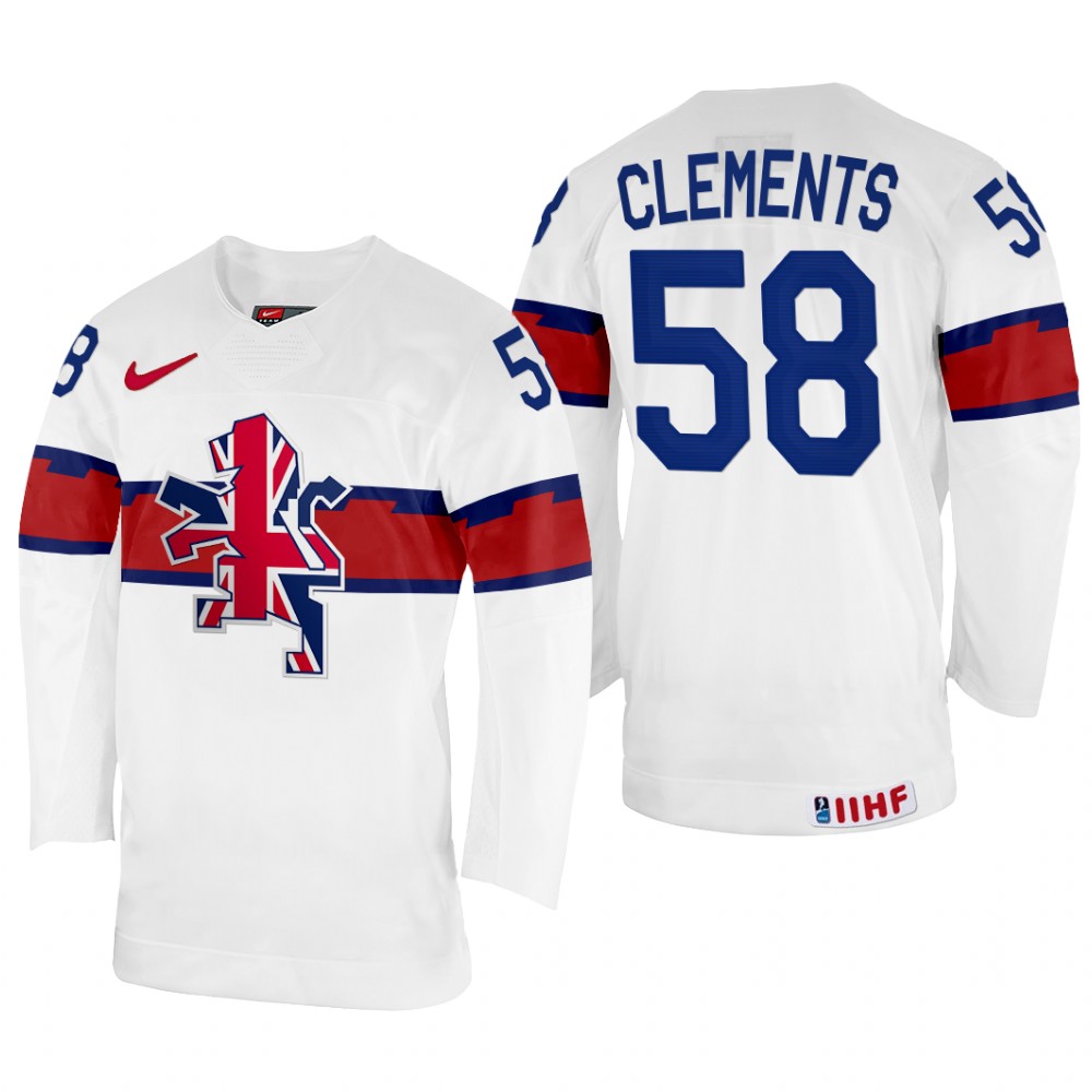 Great Britain David Clements 2022 IIHF World Championship White #58 Jersey Home