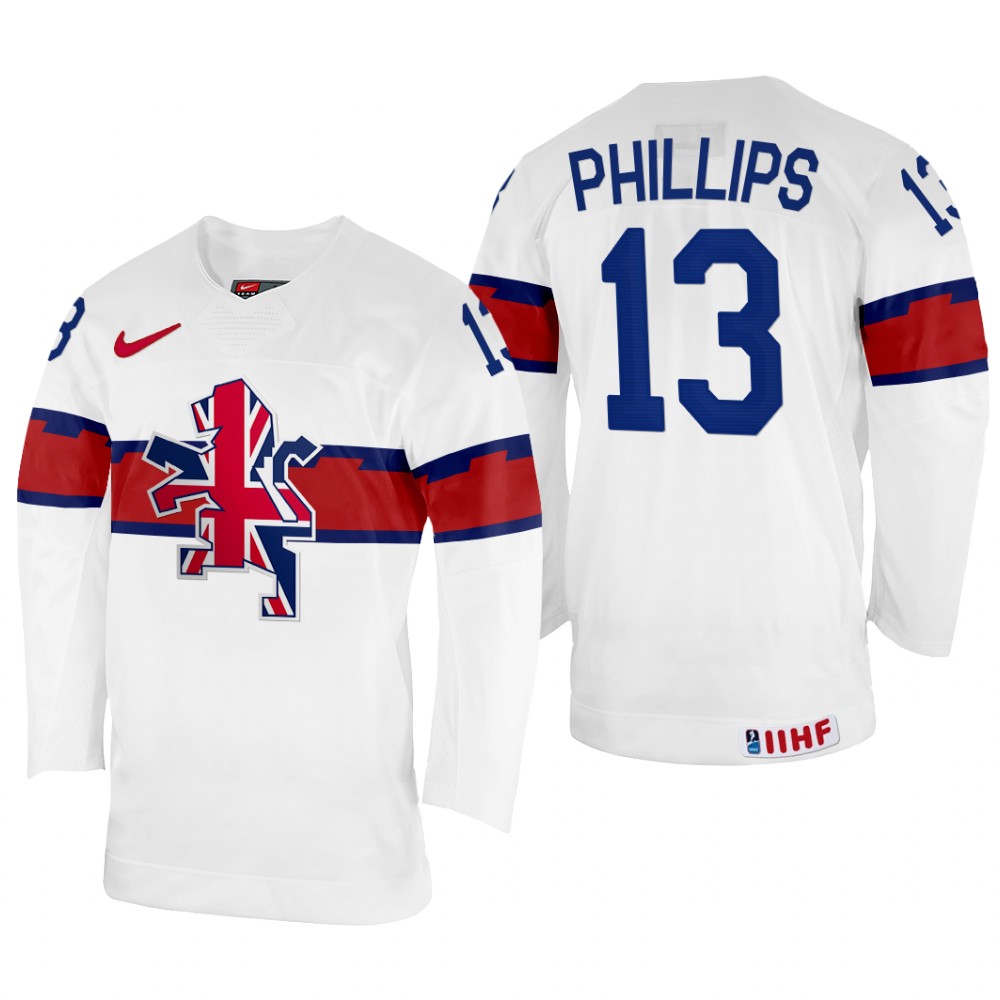 Great Britain David Phillips 2022 IIHF World Championship White #13 Jersey Home