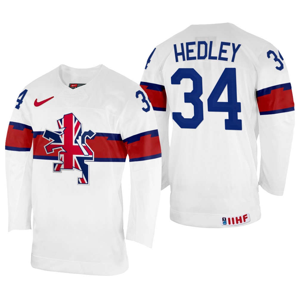 Great Britain Jordan Hedley 2022 IIHF World Championship White #34 Jersey Home