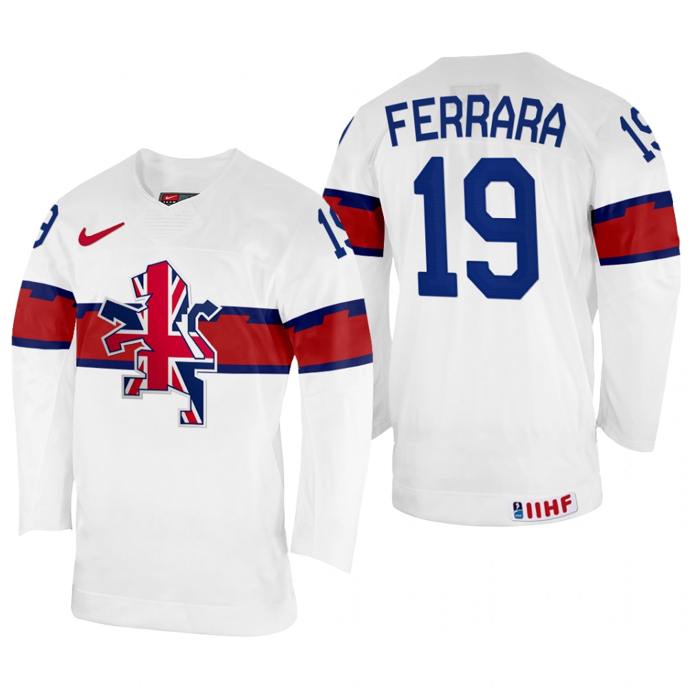 Great Britain Luke Ferrara 2022 IIHF World Championship White #19 Jersey Home