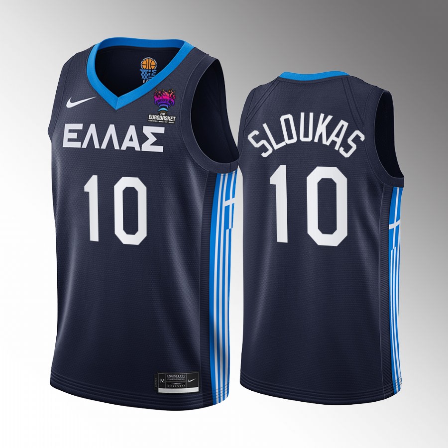 Greece Team #10 Kostas Sloukas EuroBasket 2022 Away Men Jersey Navy