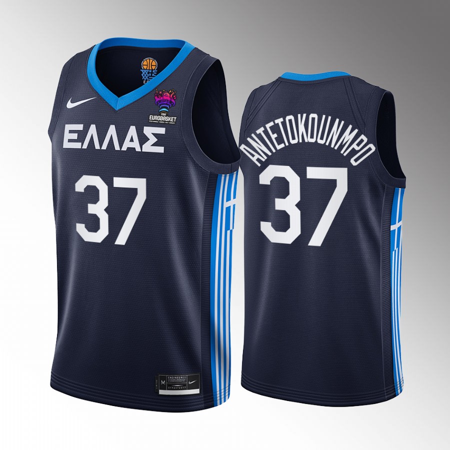 Greece Team #37 Kostas Antetokounmpo EuroBasket 2022 Away Men Jersey Navy