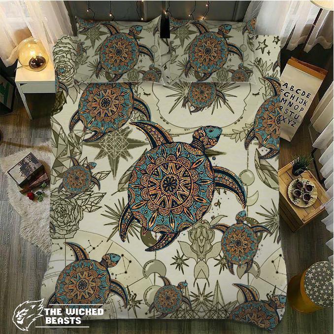 Green And Orange Mandala Turtle 3D Customized Duvet Cover Bedding Set