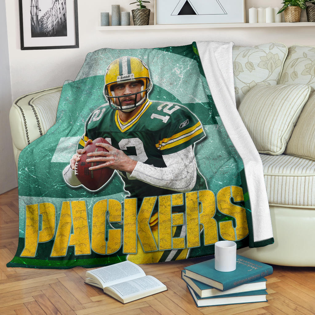 Green Bay American Football Packers Aaron Rodgers Ready To Throw Rugby Ball Fleece Blankets