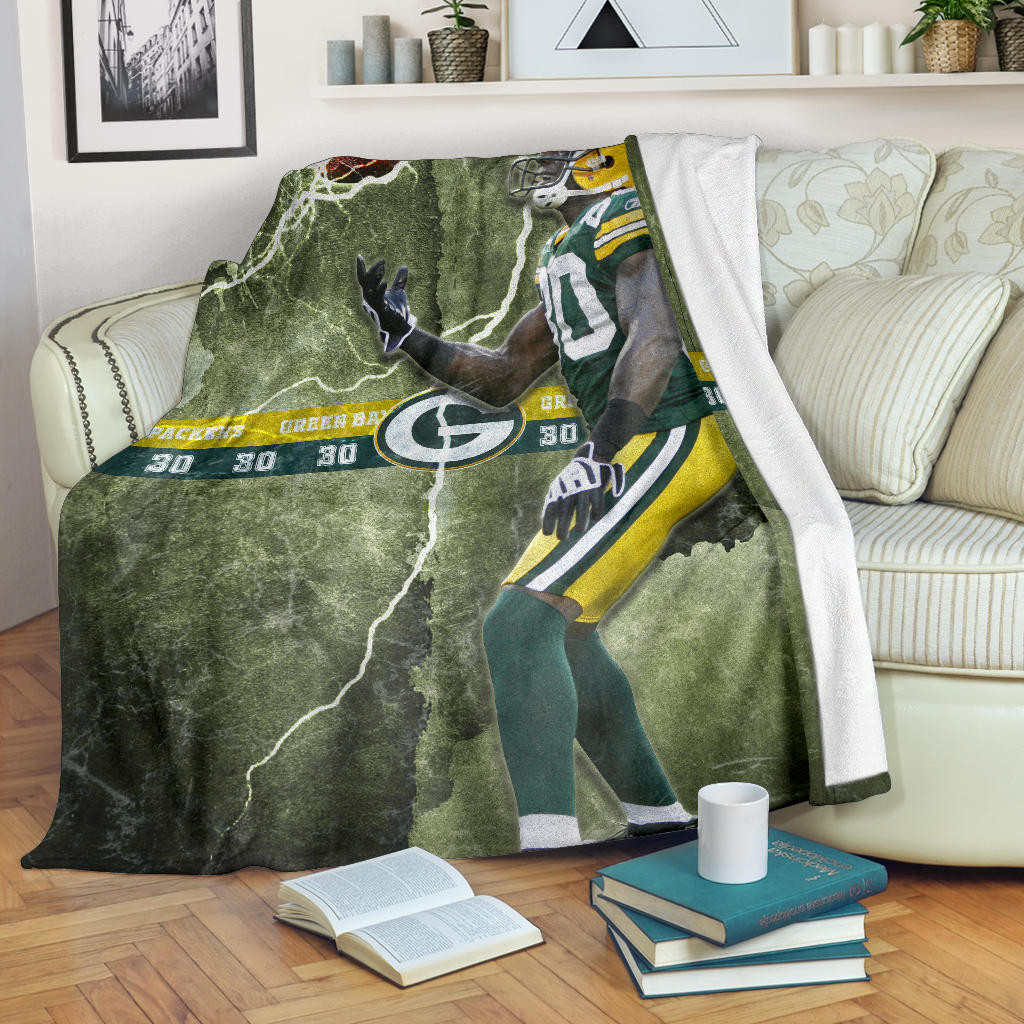 Green Bay American Football Packers Ahman Green 30 Lightning Rugby Ball Fleece Blankets