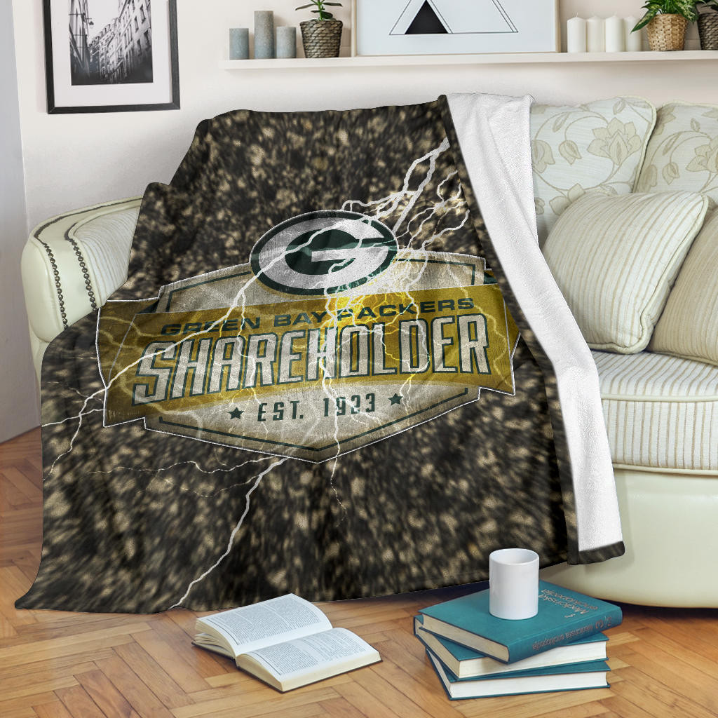 Green Bay American Football Packers G Shareholders Est 1923 Lightning Fleece Blankets