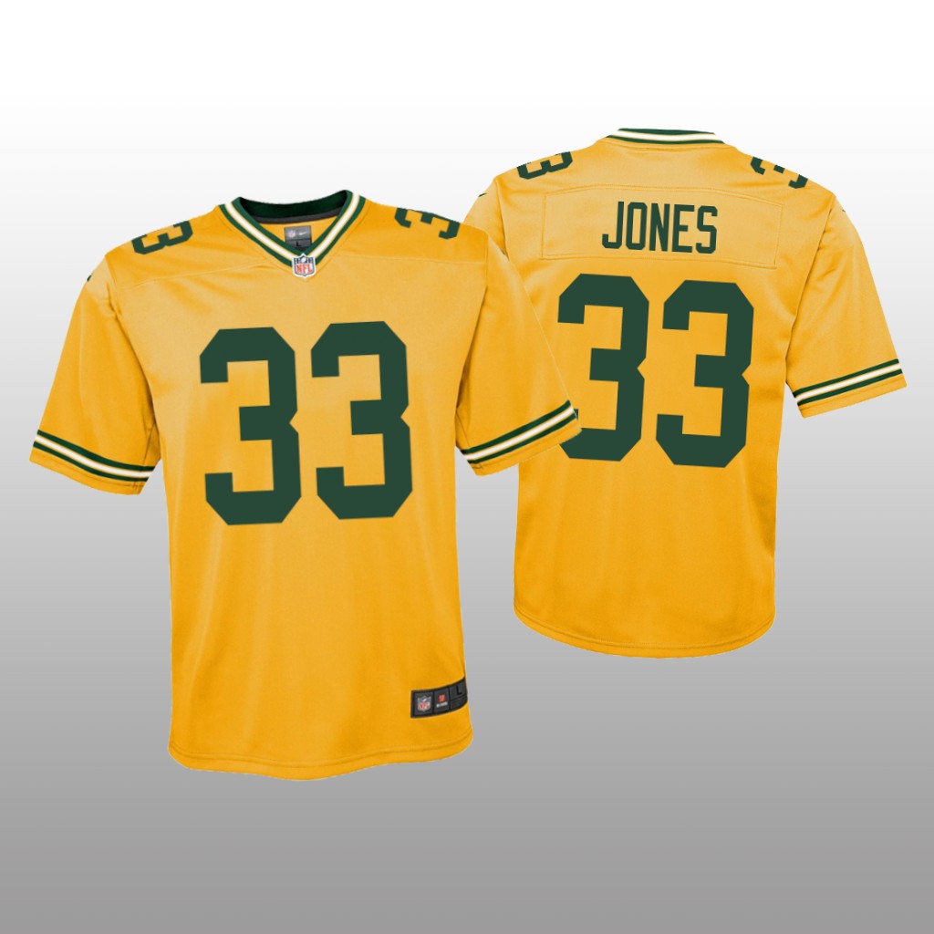 Green Bay Packers Aaron Jones Gold Jersey Inverted Game - Youth