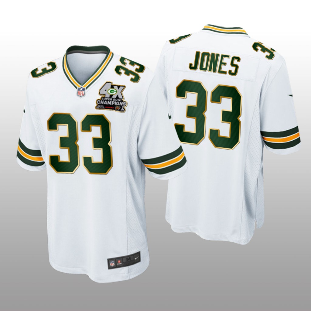 Green Bay Packers Aaron Jones White Game 4X Super Bowl Champions Patch - Men's